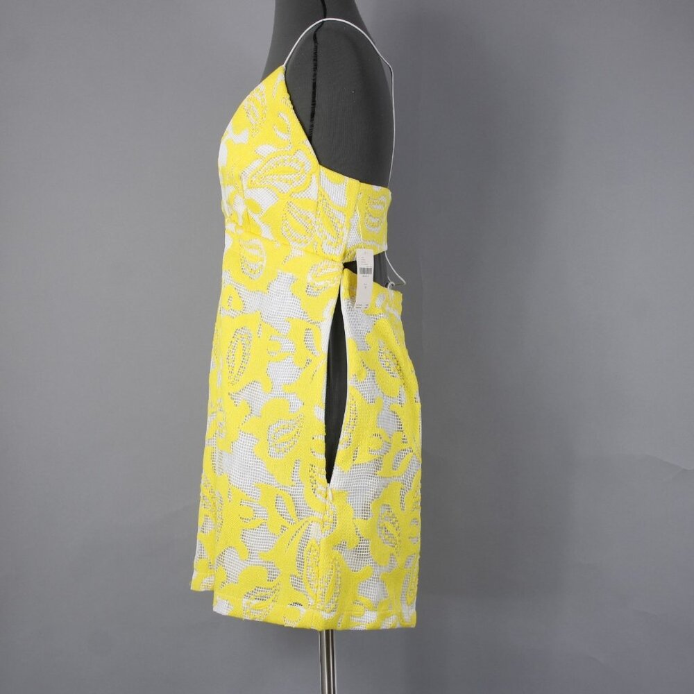 Maeve Dress $170 Sz 10 Yellow White Lined Embroidered V Neck Poly Viscose - Picture 6 of 16